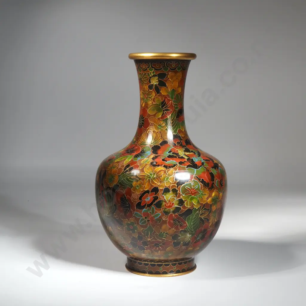 Vintage Cloisonne Vase With Allover Autumnal Leaf Design  Image 1++