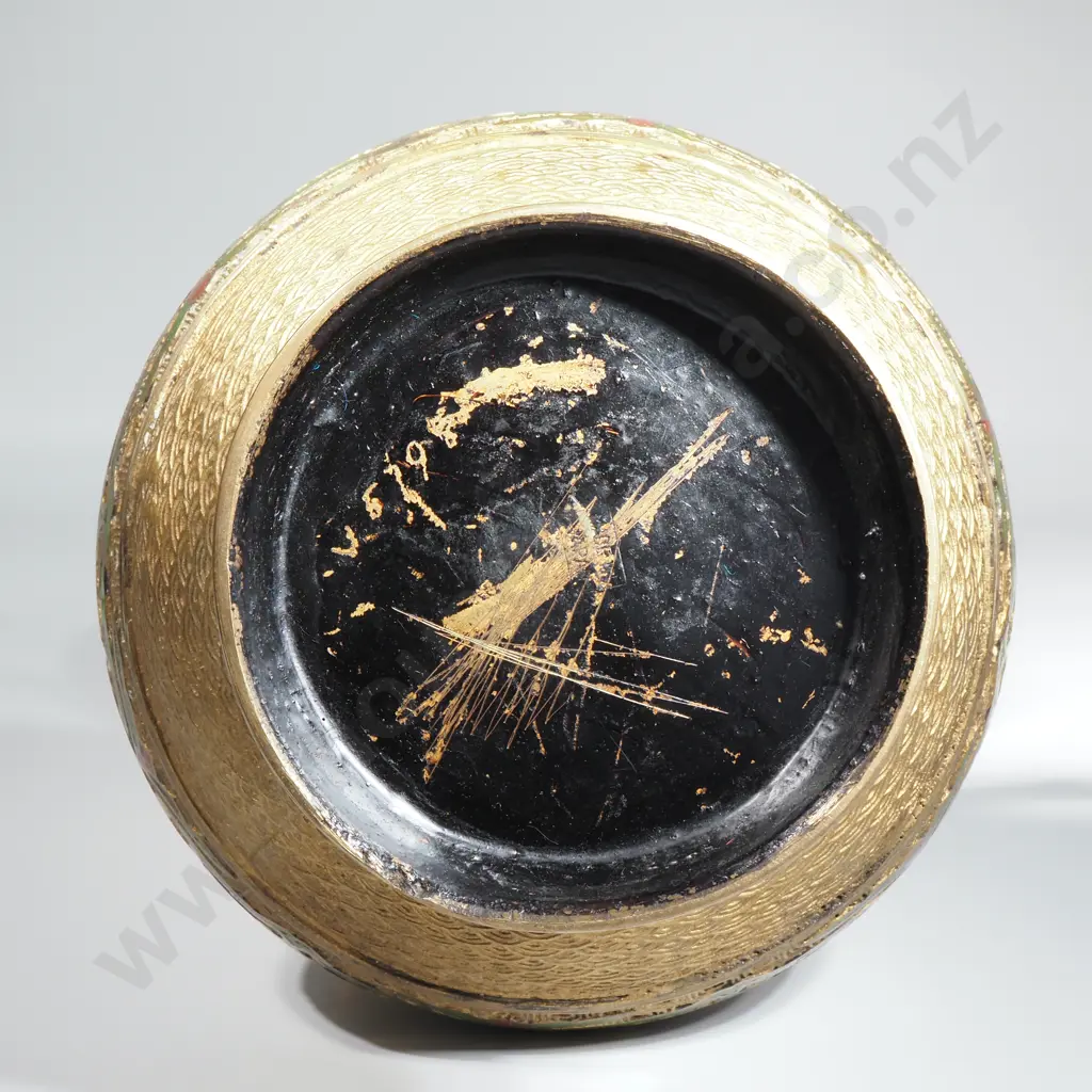 Vintage Japanese Brass & Enamel Champlevé Vase w Elephant Handles. Image 1++