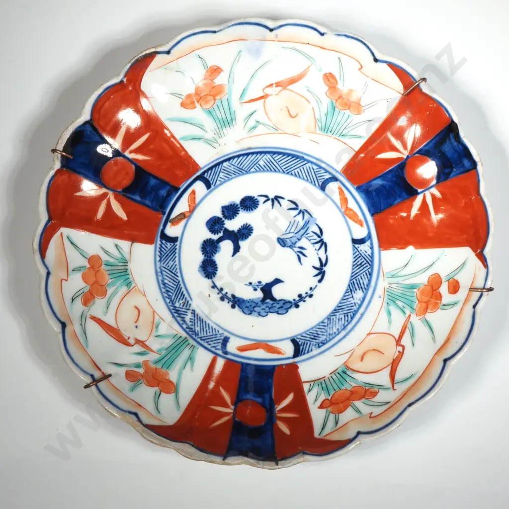 Antique Imari Plate With Scalloped  Border & Central Panel With Blue Decoration. Rim Repaired Image 1++
