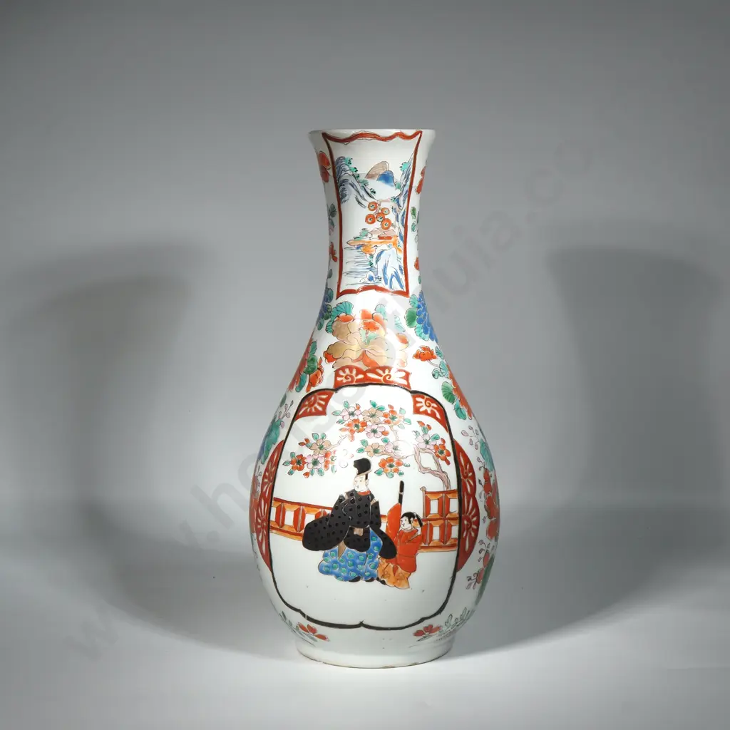 Japanese Kutani 19th Century Vase With Hand Painted Decoration Depicting, Landscape & Flowers. Signed To Base A/F Image 1++