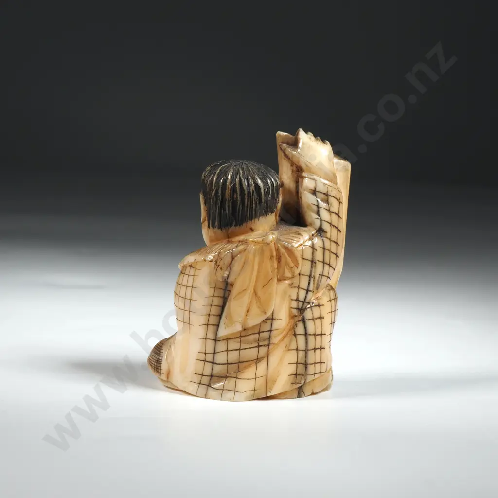 Ivory Okimono/Figure Of A Seated Scholar Holding a Scroll Image 1++