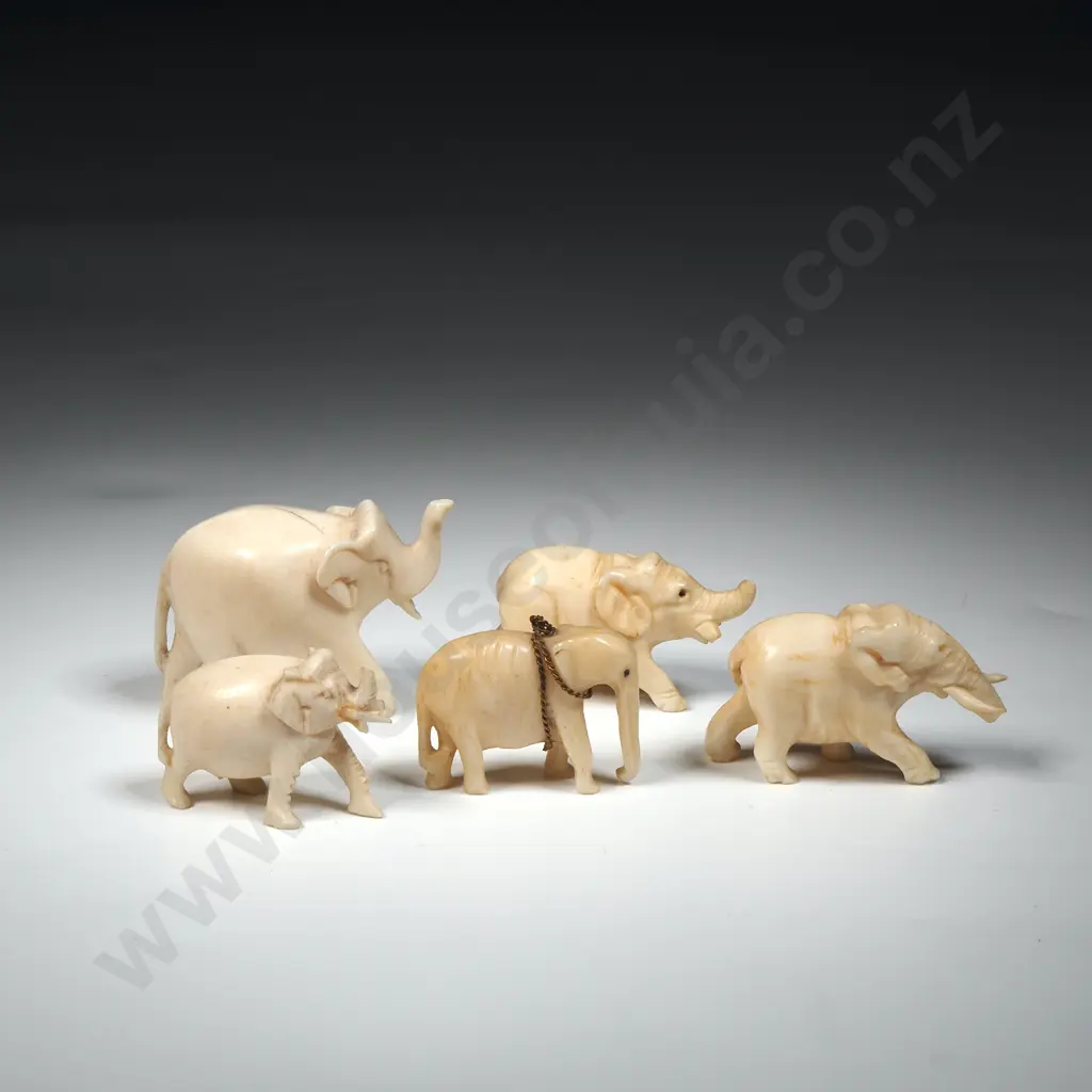 Five Miniature Ivory Elephants Image 1++