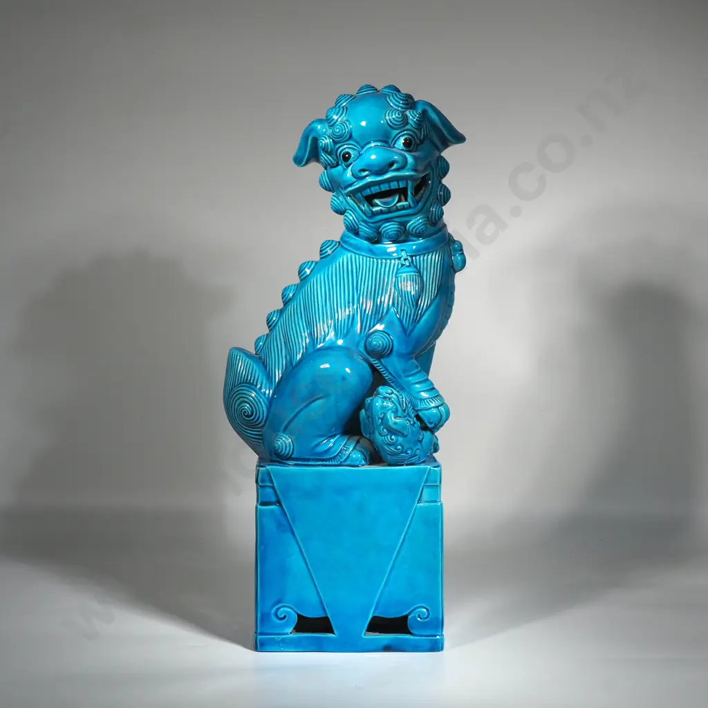 Vintage Large Chinese Guardian Blue Foo Dog Image 1++