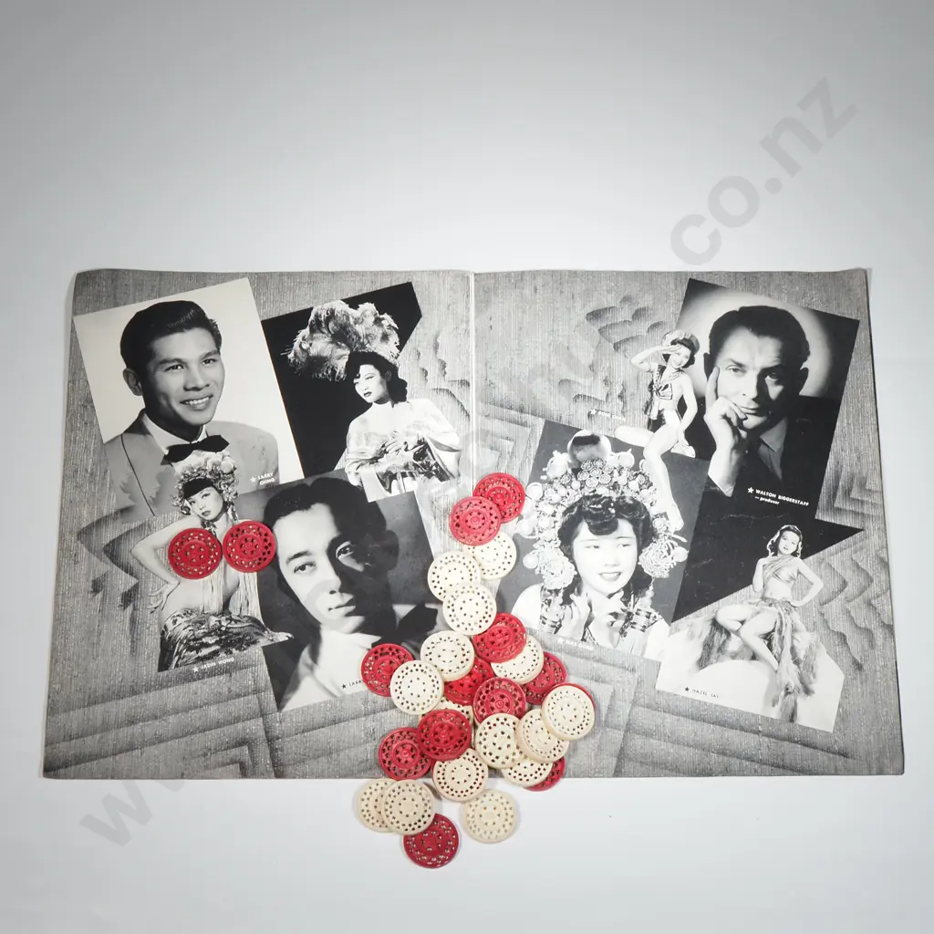 Red & White Bone Draughts Or Checkers. One Set Stained Red, the Other Natural  & A "Fobidden" City Magazine Image 1++