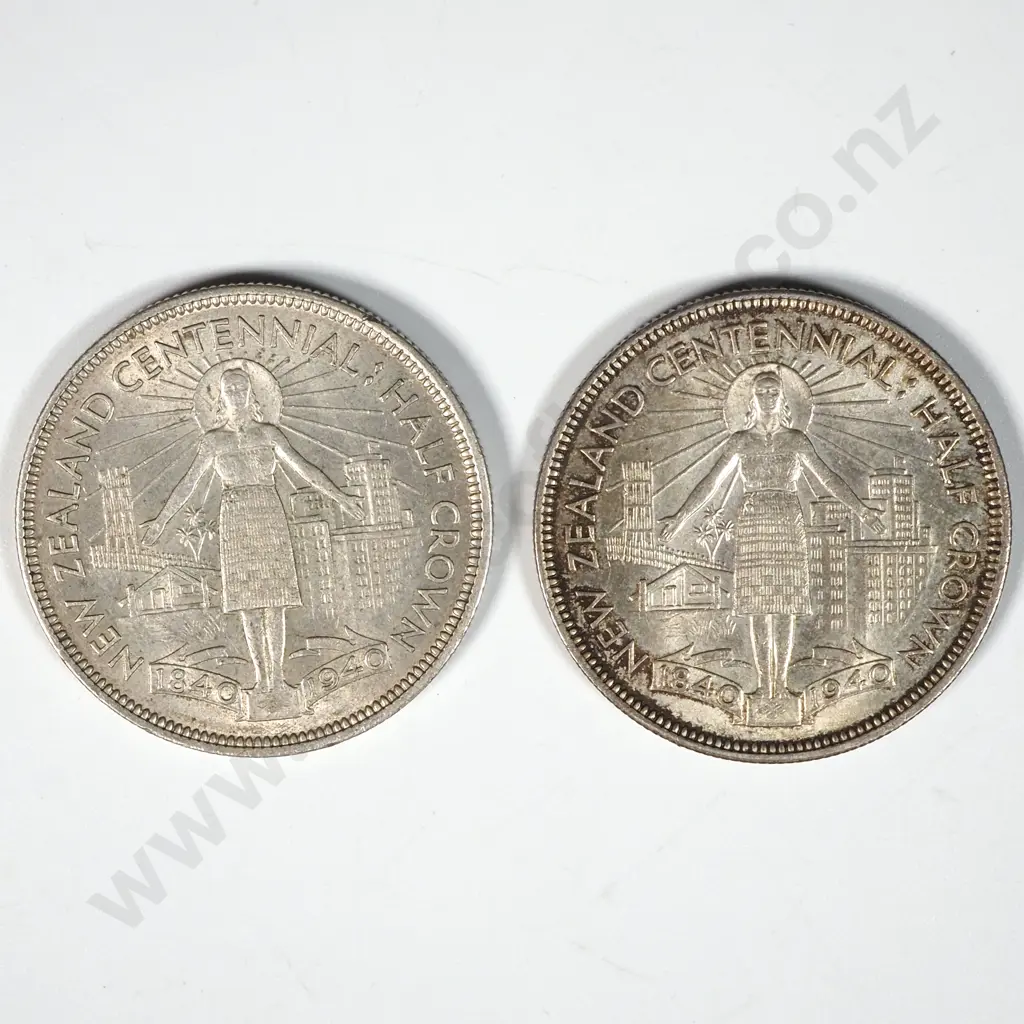Two 1940 New Zealand Waitangi Half Crowns Image 1++