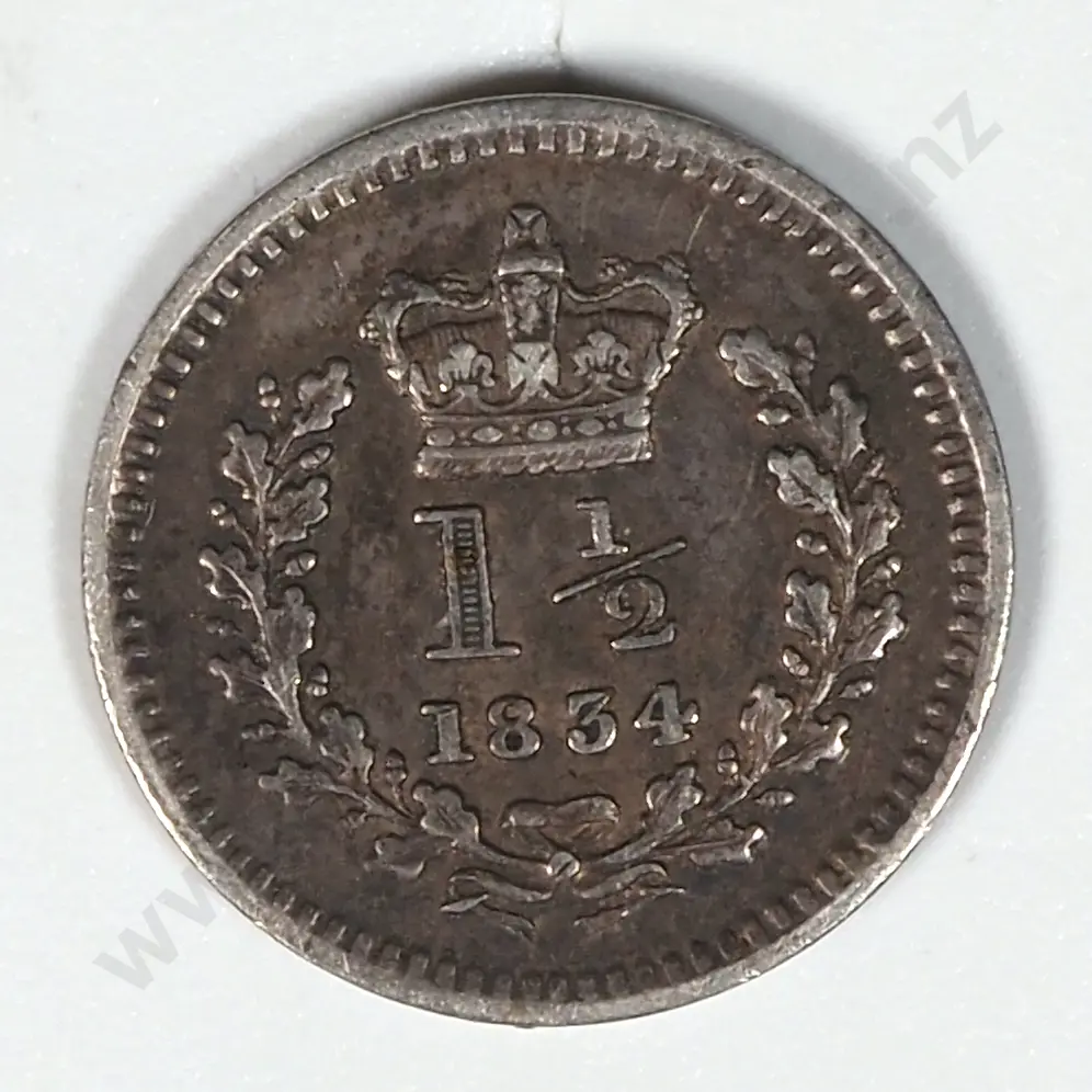 1834 United Kingdom 1 1/2 Pence Silver Coin  Image 1++