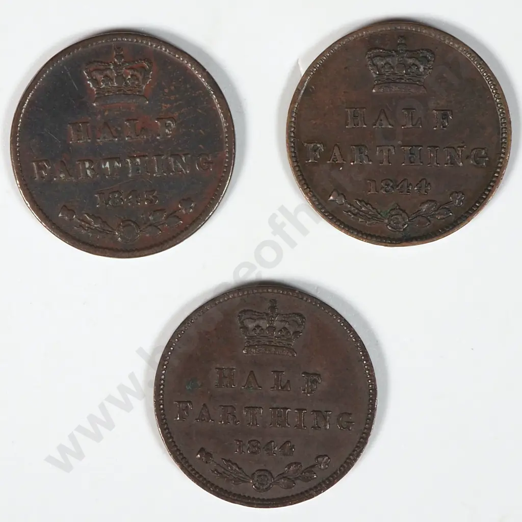 Two 1844 United Kingdom Half Farthings & 1845  Image 1++