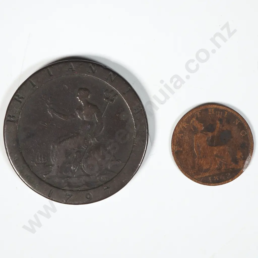 1797 United Kingdom Cartwheel Penny & 1862 Half Penny  Image 1++