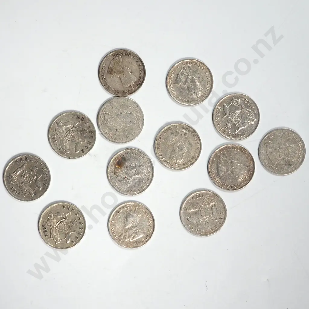 13 Australian Silver Sixpence Coins  Image 1++