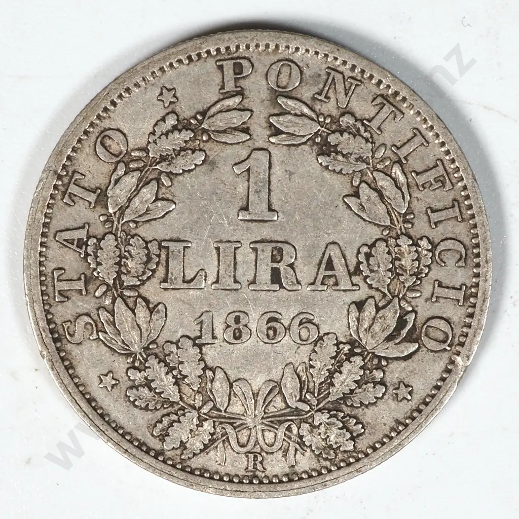 1866 Papal States 1 Libra Coin  Image 1++