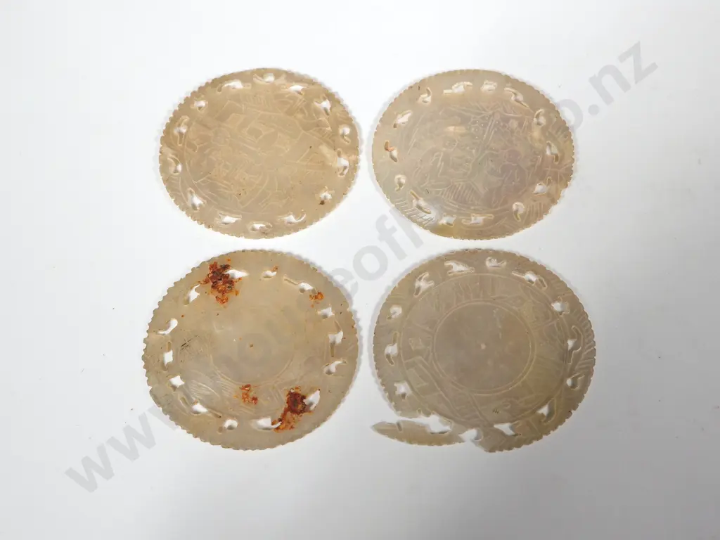 Four Chinese Mother of Pearl Gaming Tokens - Circa 1800's Image 1++