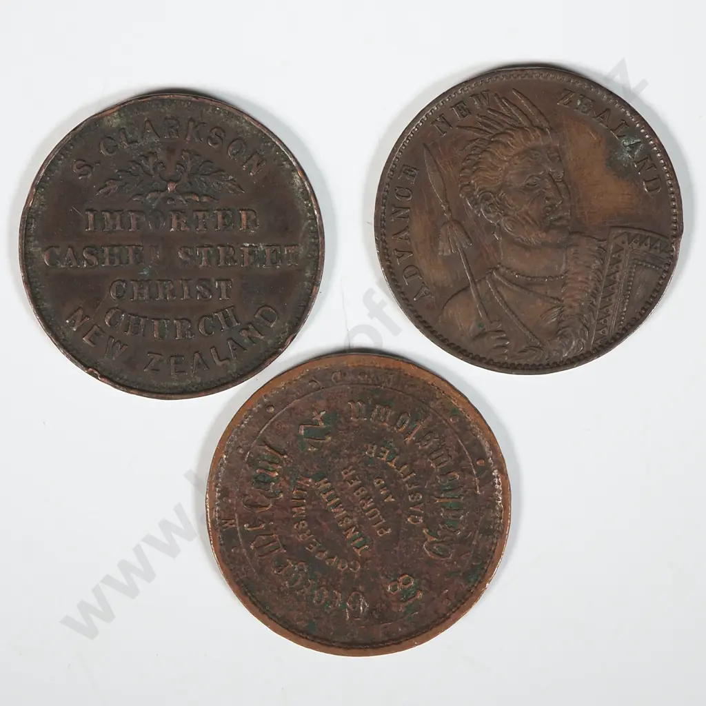 Three Antique New Zealand Penny Tokens  Image 1++