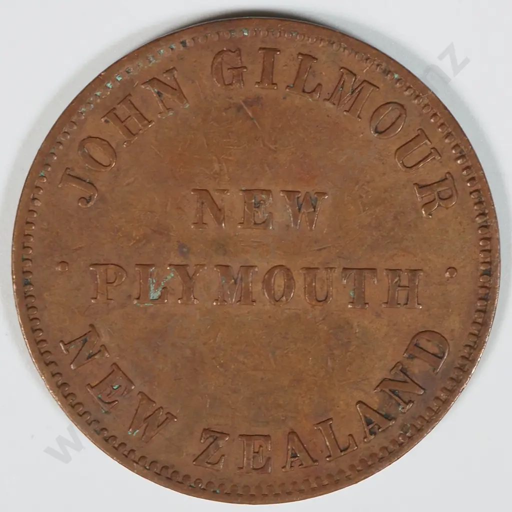 John Gilmour New Plymouth Trade Token  Image 1++