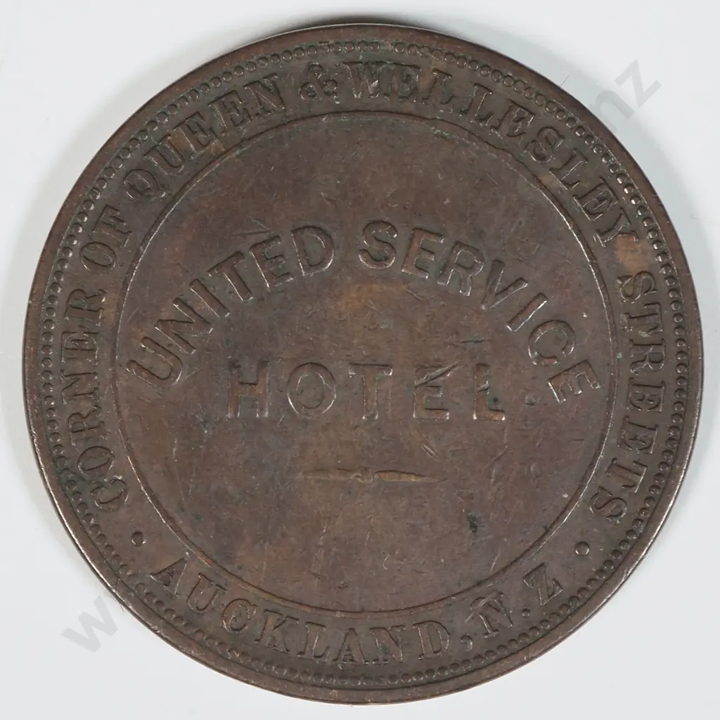 1874 United Services Hotel Penny Token Image 1++