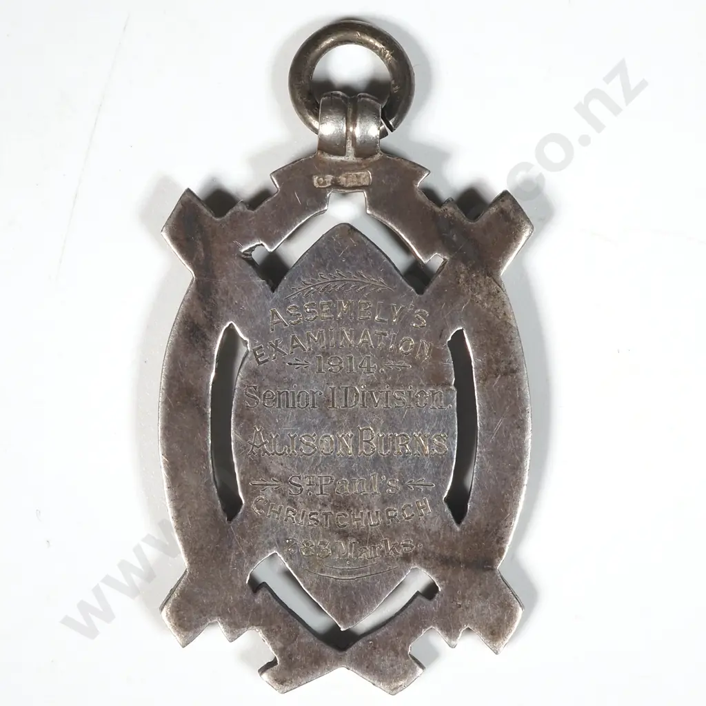 1914 Sterling Silver Presbyterian Church Prize Medal - St Pauls Christchurch to Allison Burns Image 1++