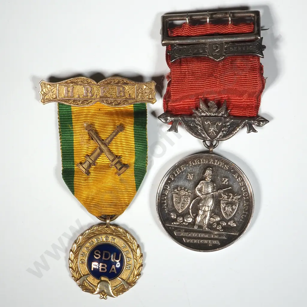 1926 UFBA Silver Medal to C Leoffler by NZ Government &1924 9ct Gold Hillside Firebrigade Medal  Image 1++