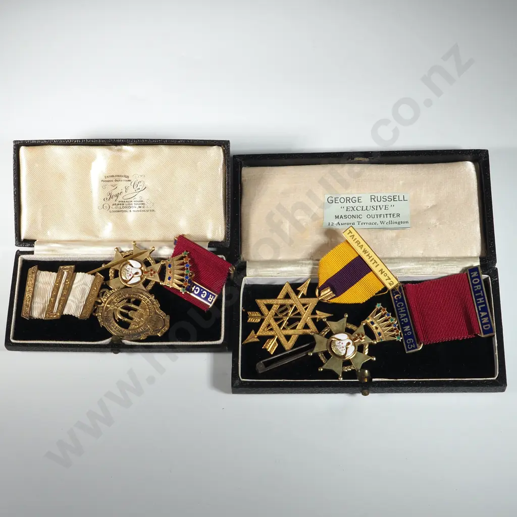 Three Sterling Silver masonic Medals - 76.7 Grams & One Base Metal - All in Two Cases  Image 1++