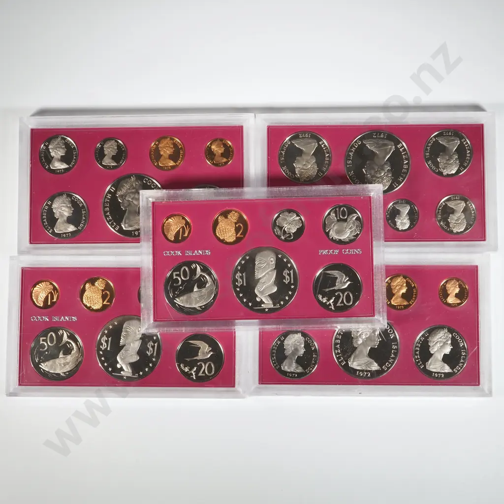 Five Cook Islands Proof Coin Sets in Perspex Holders  Image 1++