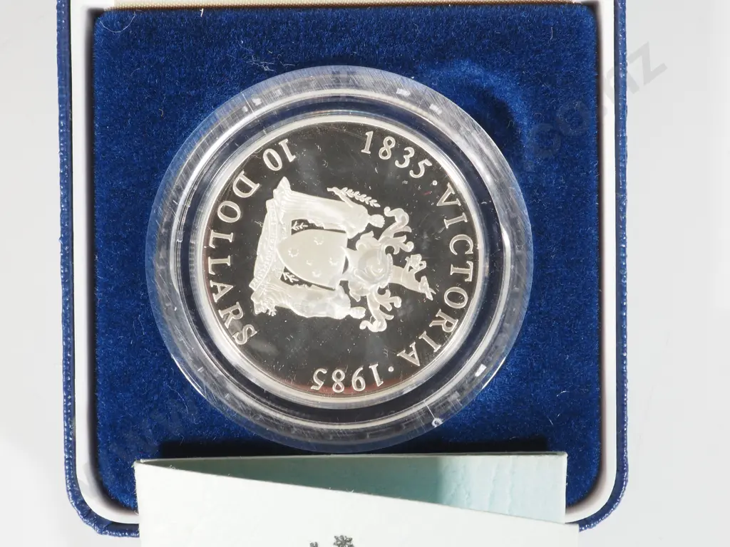 Boxed Royal Australia Mint. Sterling Silver Coin Victoria 150 Years 10 Dollars Image 1++