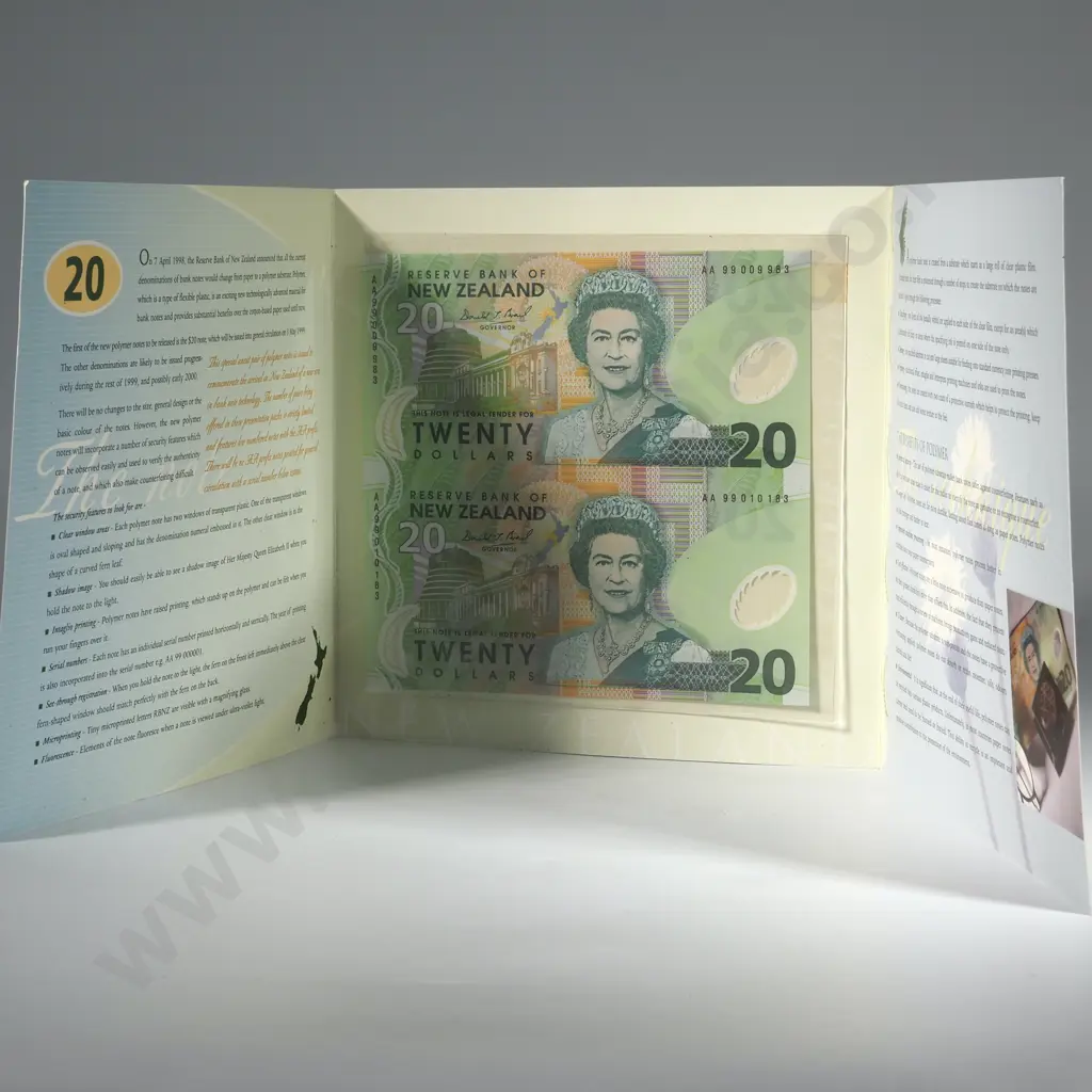 1999 Twenty Dollar Uncut Sheet of Two Presentation Pack  Image 1++