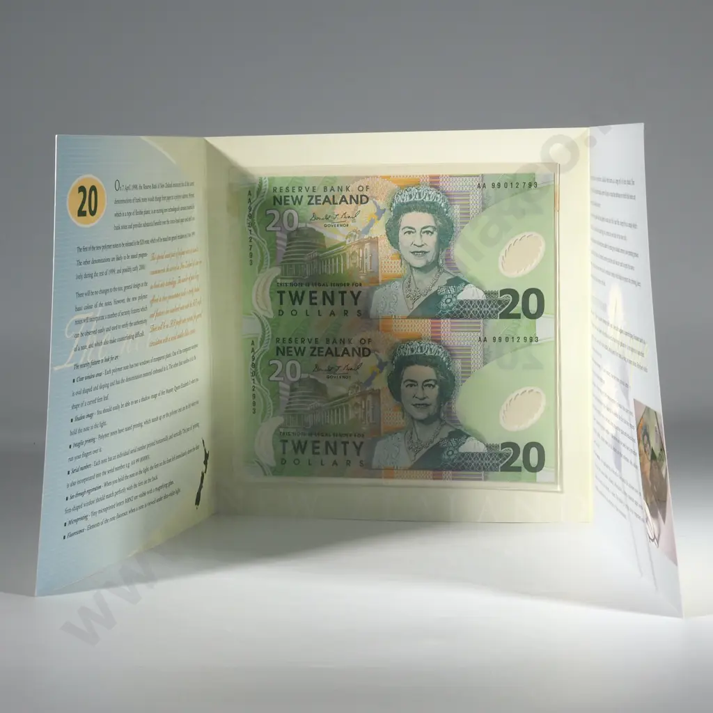 1999 Twenty Dollar Uncut Sheet of Two Presentation Pack  Image 1++