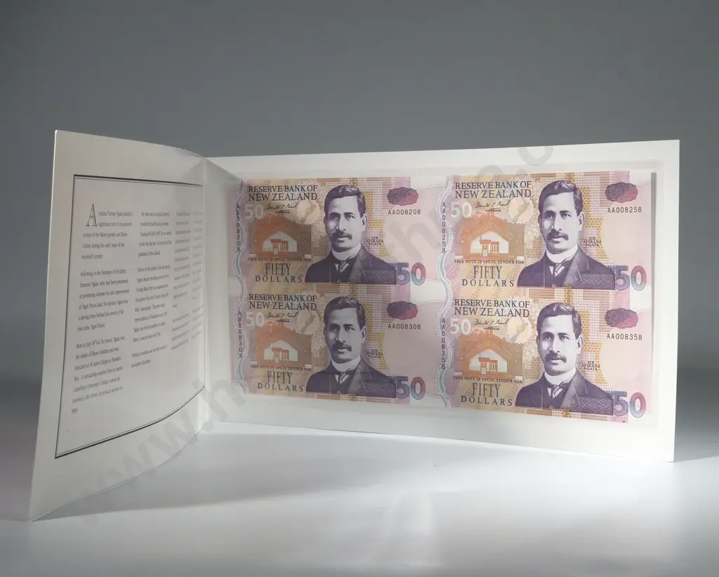 1992 Fifty Dollar Uncut Sheet of Four Presentation Pack  Image 1++