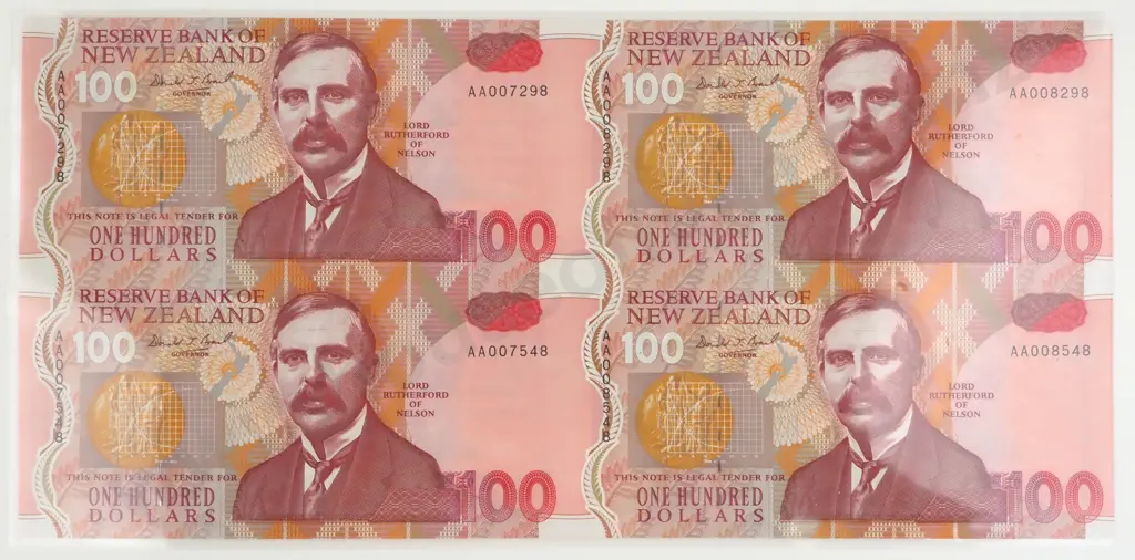 1992 Hundred Dollar Uncut Sheet of Four Presentation Pack  Image 1++