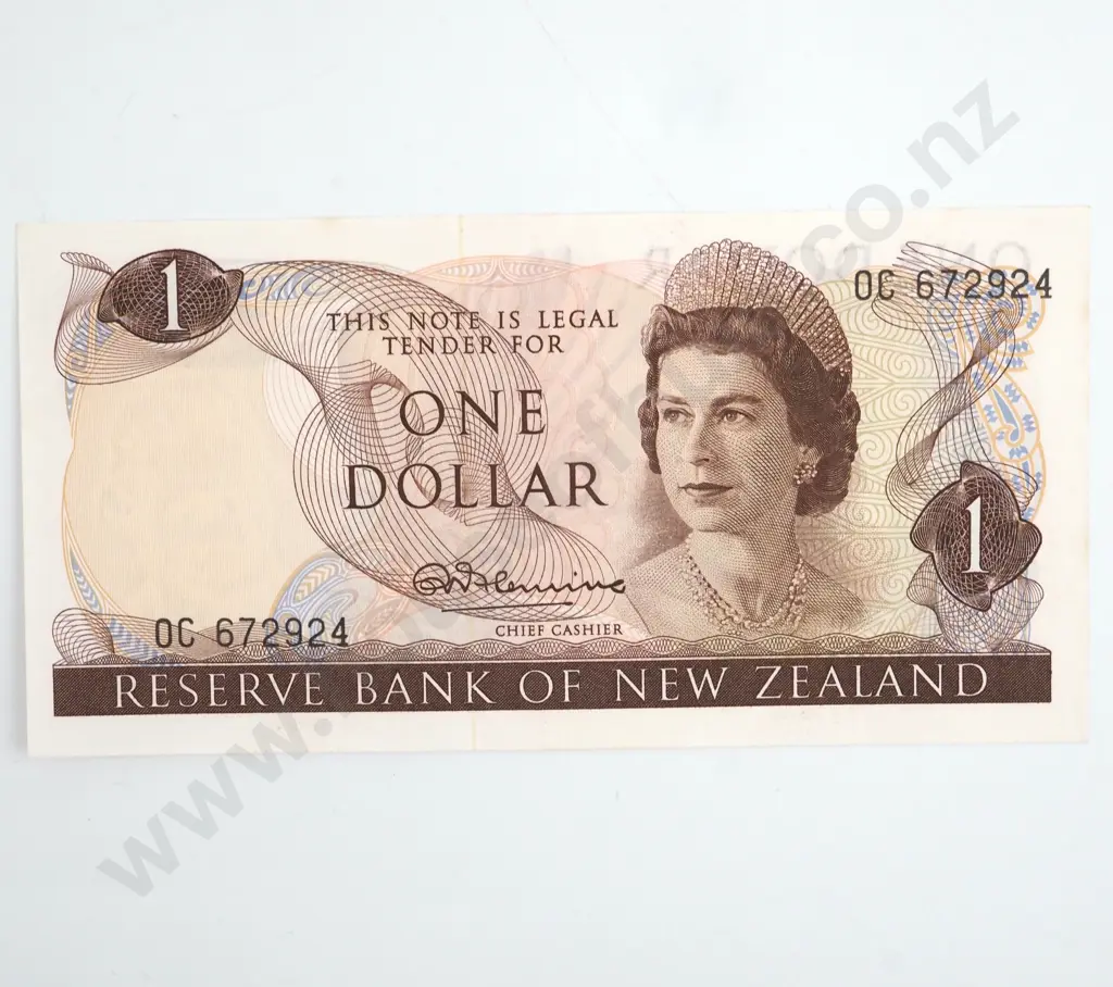 New Zealand One Dollar Fleming Banknote AUNC  Image 1++