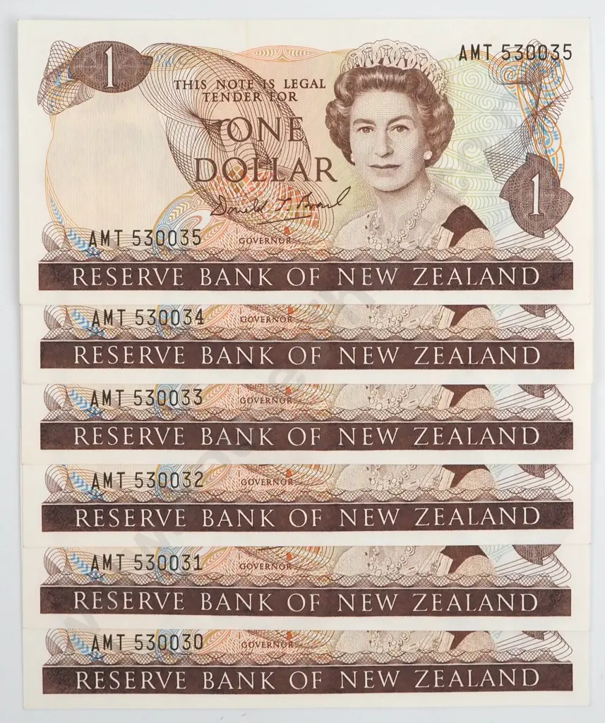 Six Consecutive UNC One Dollar Brash Banknotes  Image 1++
