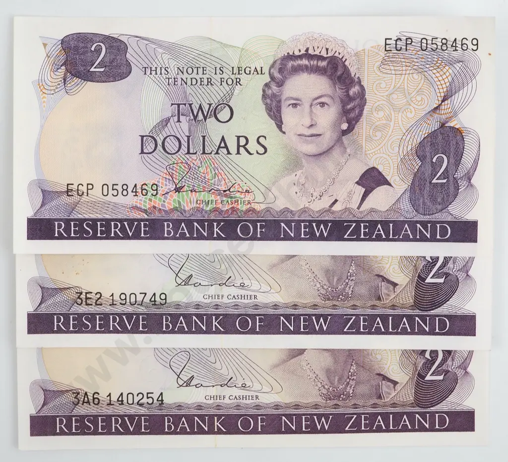 Three New Zealand Two Dollar Hardie Banknotes - Better Grades  Image 1++