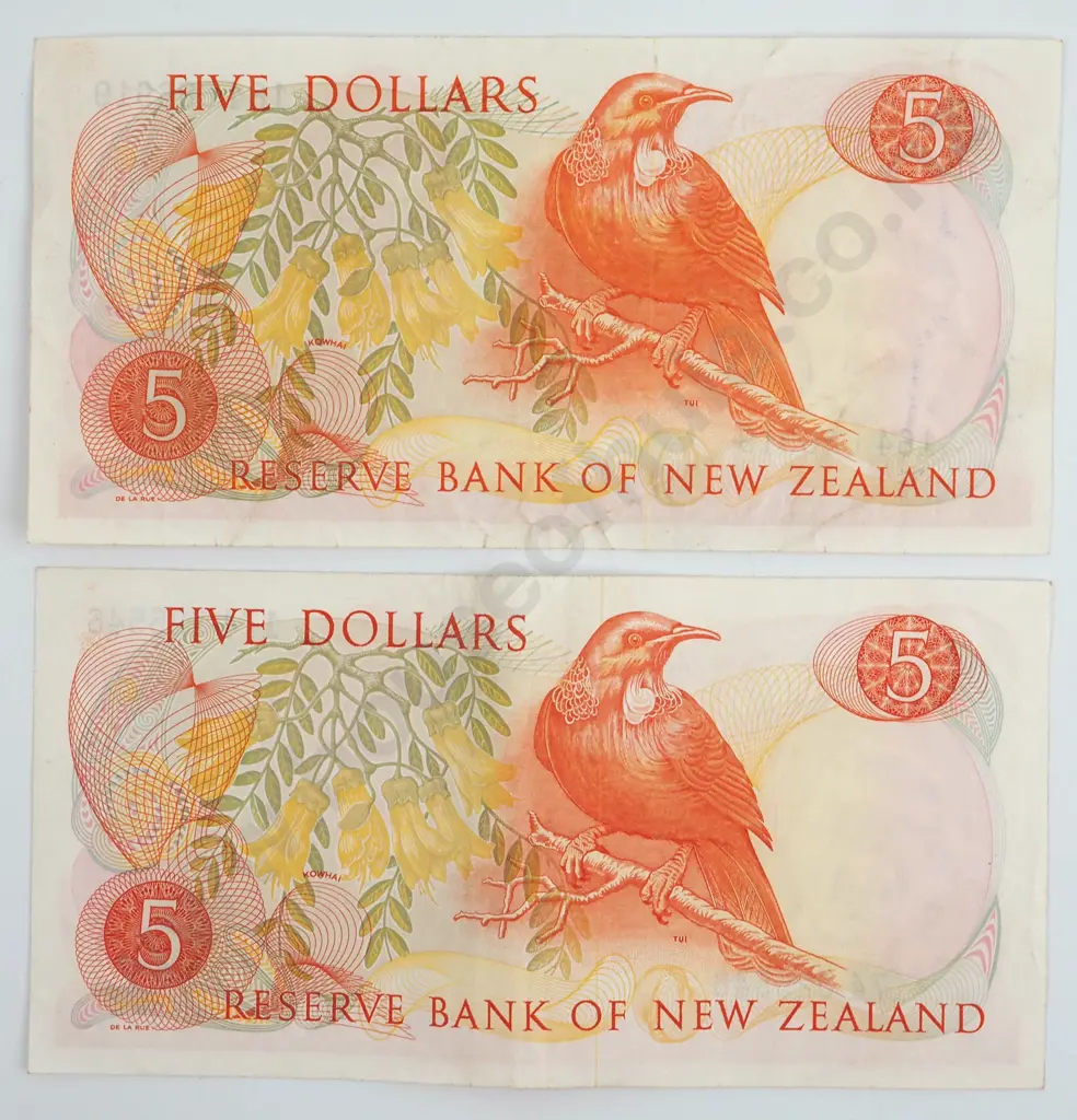 Two Five Dollar New Zealand Hardie Banknotes - Better Grades  Image 1++