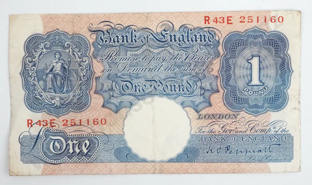 United Kingdom One Pound Peppiatt 2nd Period Banknote (1940-1948) - Better Grade Image 1++
