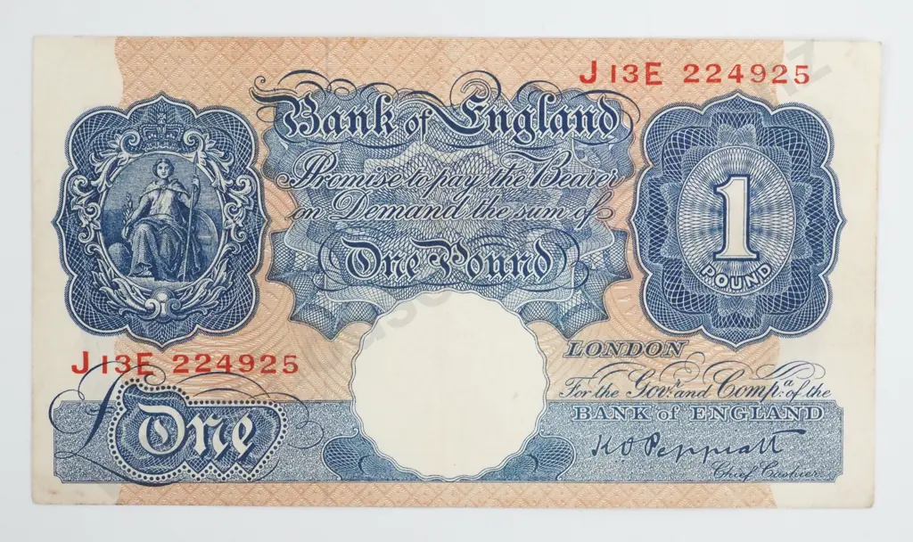 United Kingdom One Pound Peppiatt 2nd Period Banknote (1940-1948) - Better Grade Image 1++