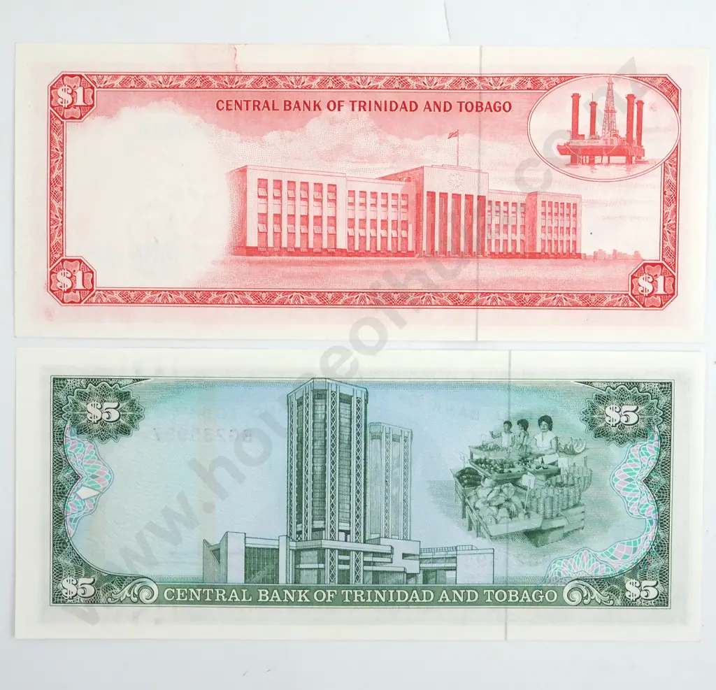 Central Bank of Trinidad & Tobago $1 & $5 Banknotes  Image 1++