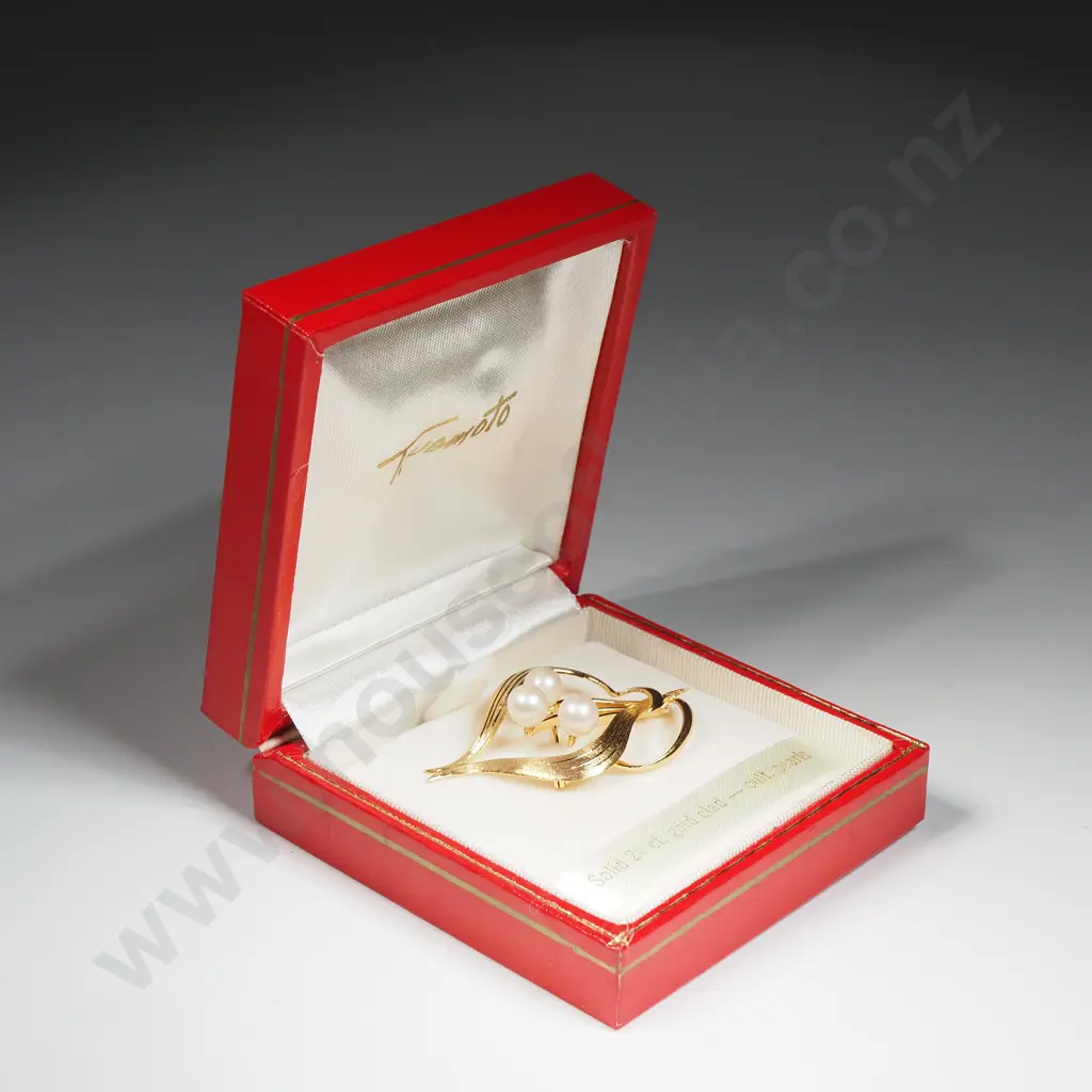 Boxed Toyomoto 14ct Gold Plate on Silver & Cultured Pearl Brooch Image 1++