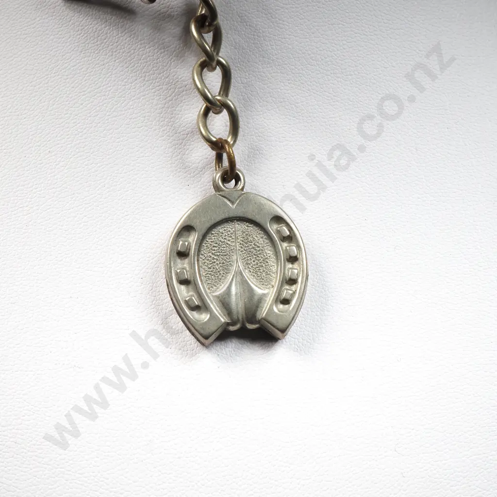 Silver Plate Curb Link Fob Chain w Horse Shoe Pendant Image 1++