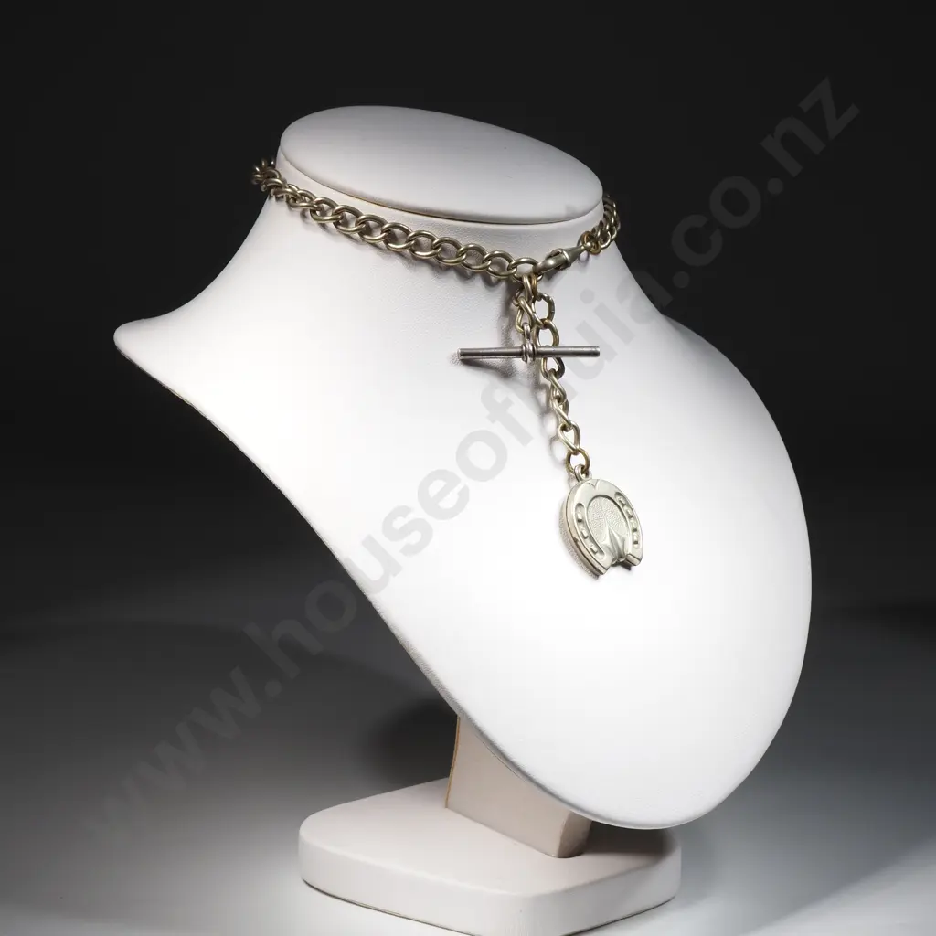 Silver Plate Curb Link Fob Chain w Horse Shoe Pendant Image 1++