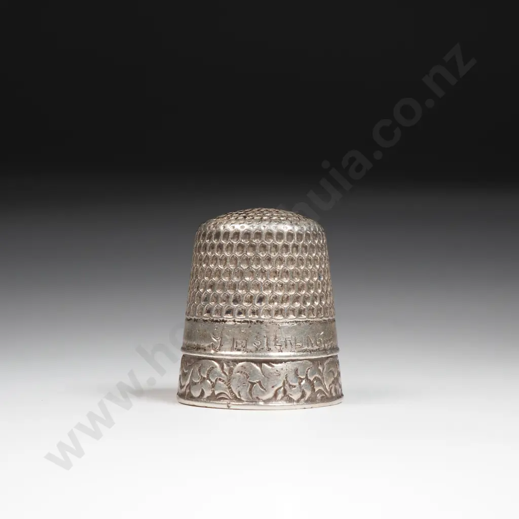 Sterling Silver Thimble w Decorative Rim - Stamped Sterling Image 1++