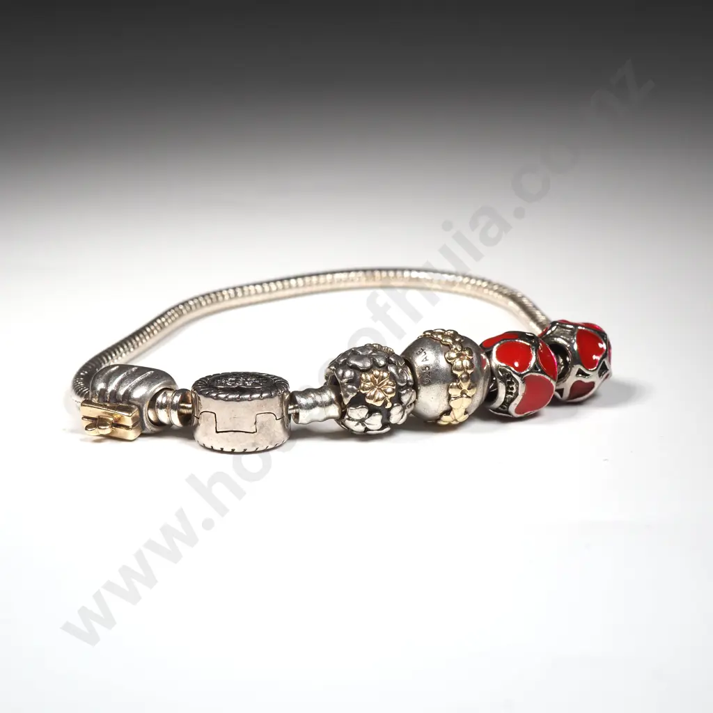 Sterling Silver Pandora Bracelet w Charms Image 1++