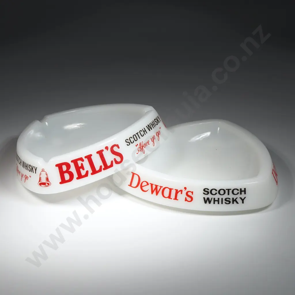 Dewar's Scotch Whisky & Bells Scotch Whisky Triangular  Advertising Milk Glass Ashtray Image 1++
