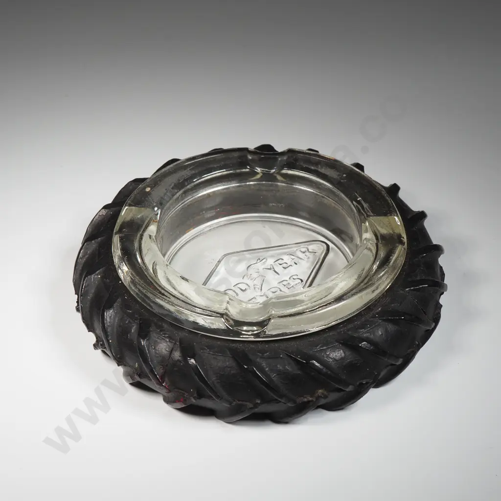 Vintage Goodyear Rubber/Glass Promotional Ashtray. Image 1++
