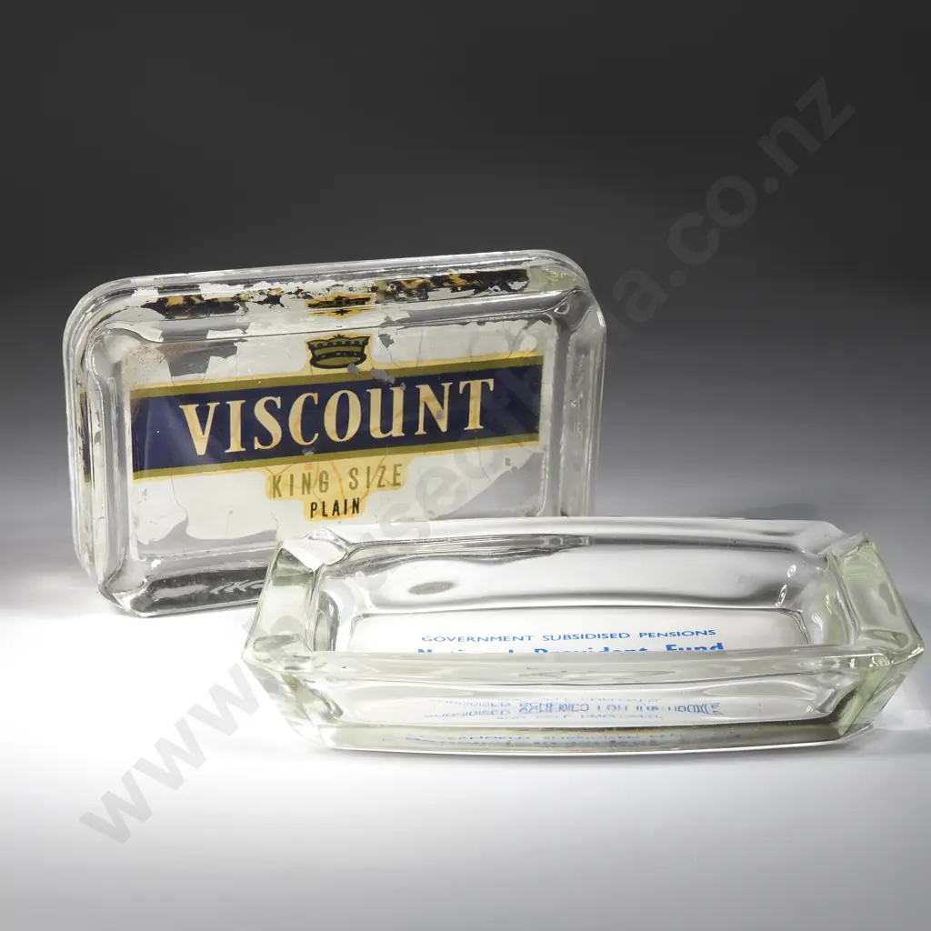 Viscount Kings Size Plain Advertising Glass Ashtray & Govt. Subsidised Pensions National Provident Fund Glass Ashtray Image 1++