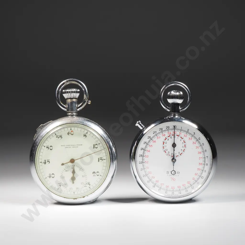 Two Chrome Stopwatches ; One Football Timer Swiss Made, The Other Star 7 Jewels 1/10 Image 1++