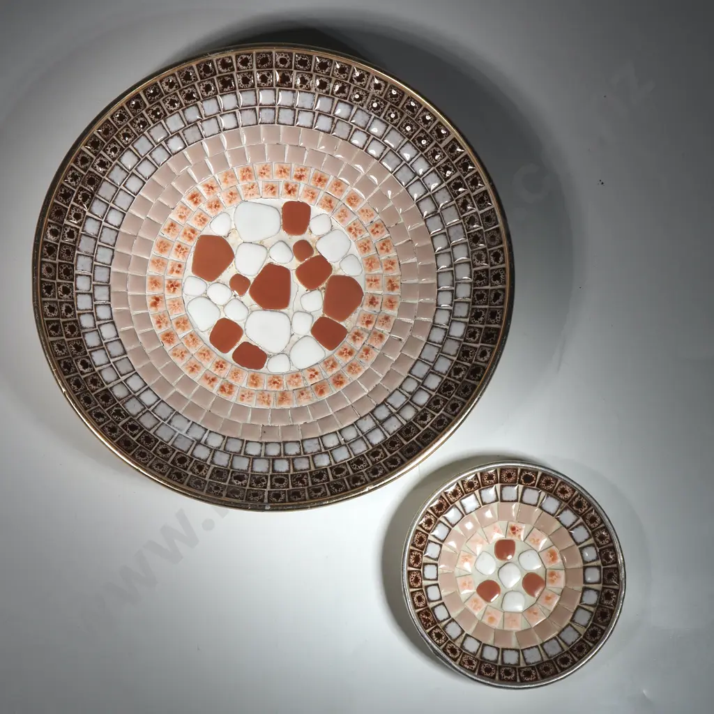 Two John Crichton Style Golden Aluminium Brown & Orange Toned Mosaic Bowls. Image 1++