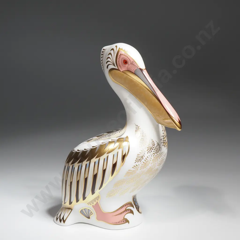Royal Crown Derby White Pelican Paperweight with Silver Stopper. No. & Signed  2323/5000. MIB Image 1++