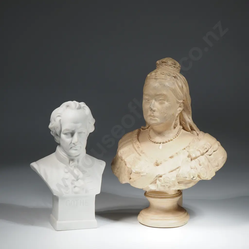 Parian Bust Of Gothe & Plaster Bust Of Queen Victoria Image 1++