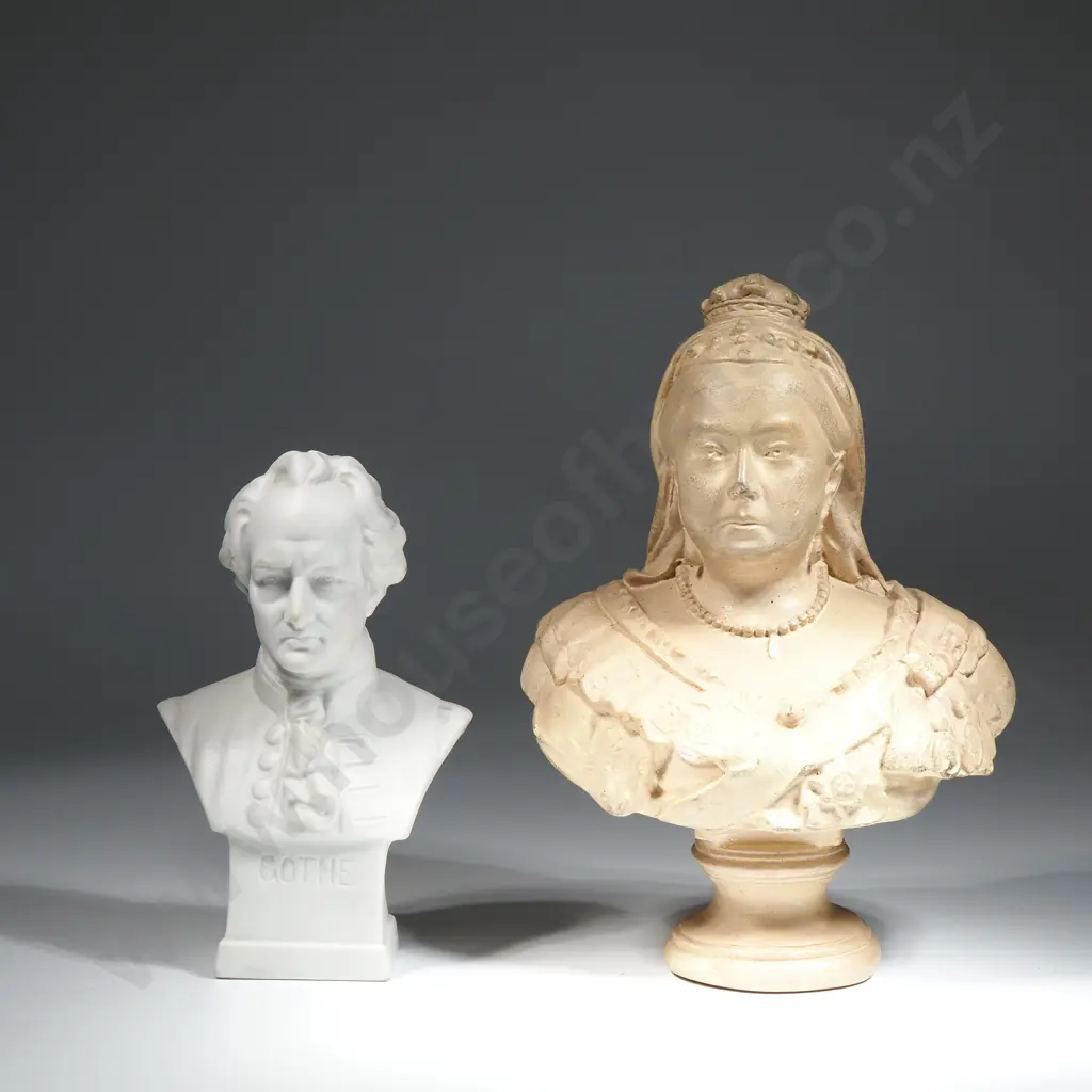 Parian Bust Of Gothe & Plaster Bust Of Queen Victoria Image 1++