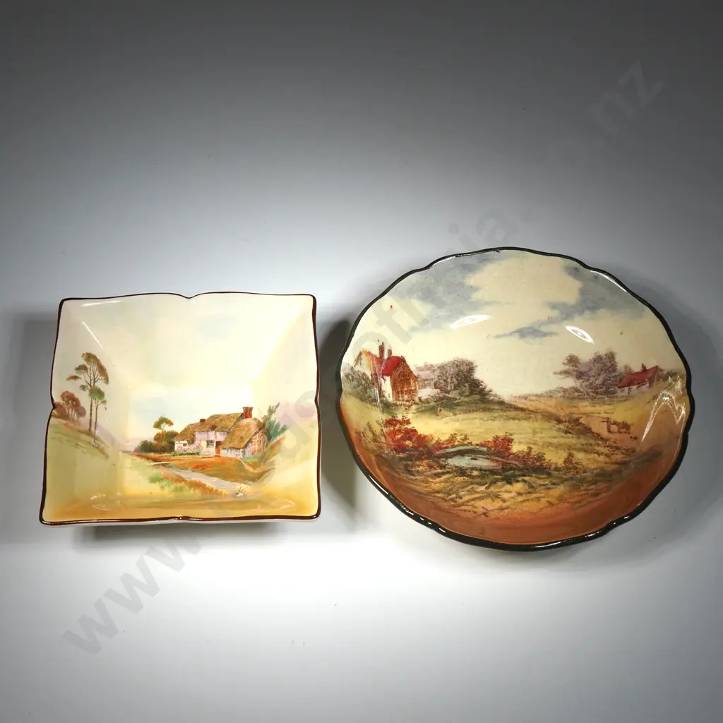 Two Small Royal Doulton Bowls _ Country Scene & English Cottage Image 1++