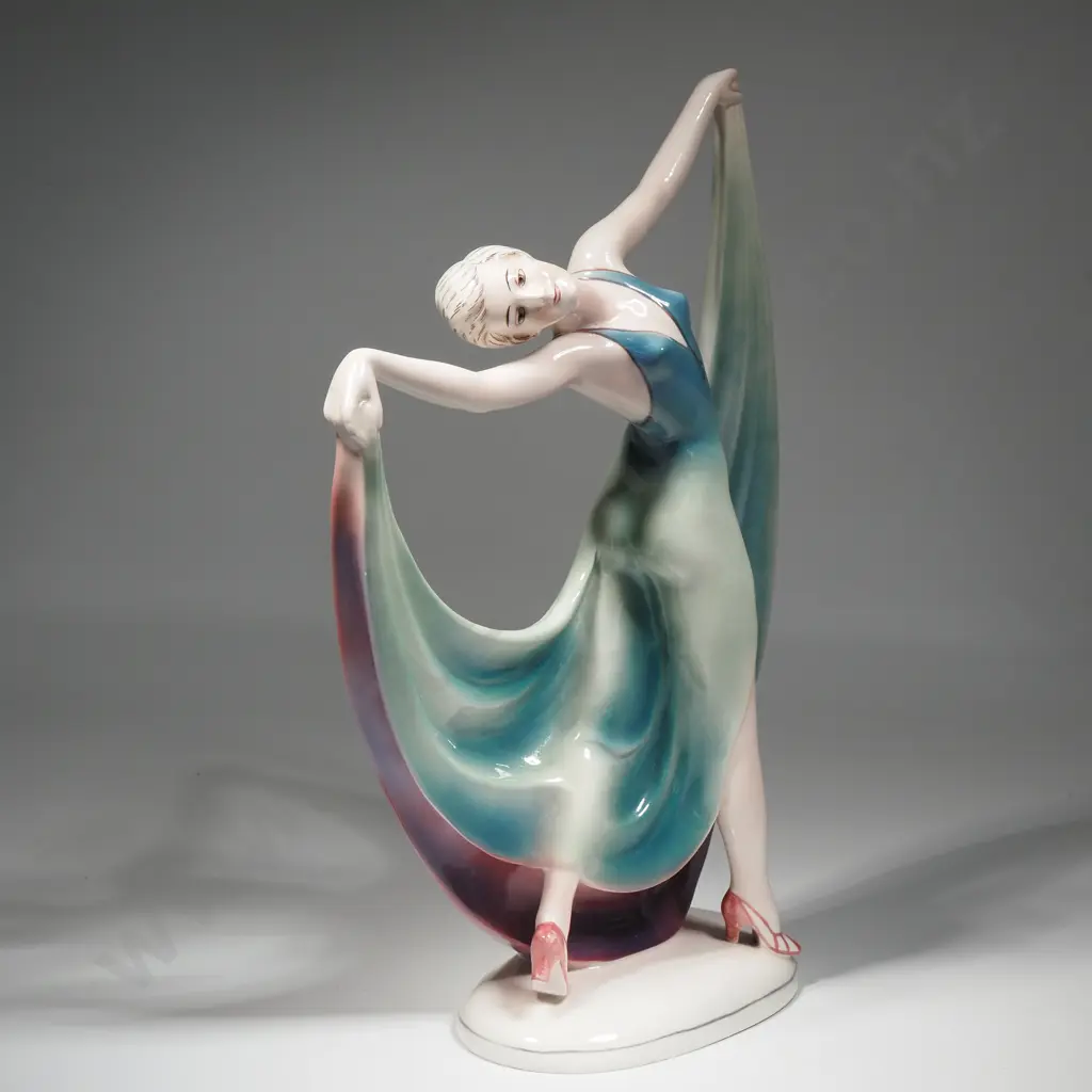 Hertwig Katzhütte Art Dec Porcelain Figurine Of A Dancing Lady Image 1++