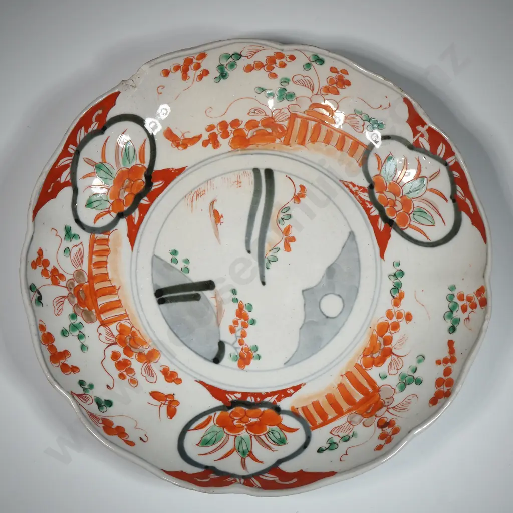 Antique Imari Plate. Orange Tones  with Landscape Scene & Floral Border Image 1++